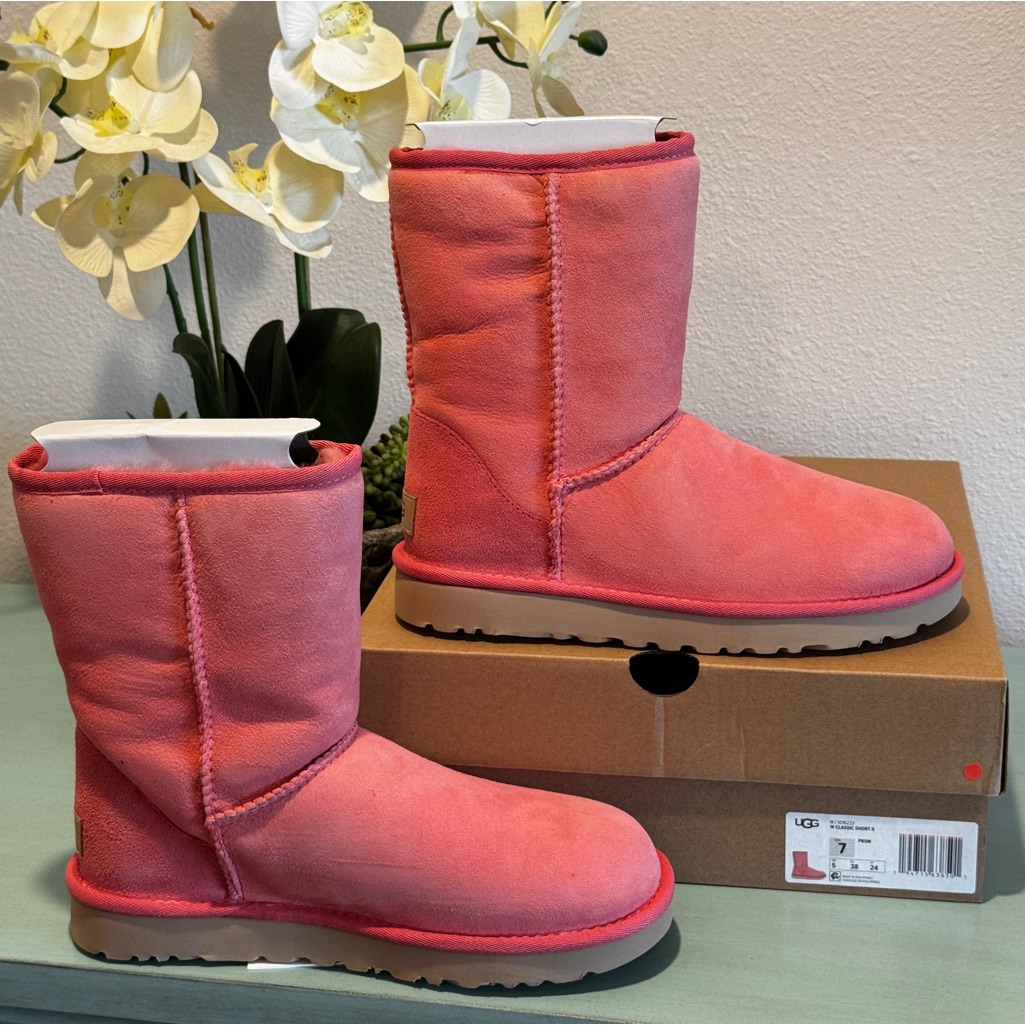 Nib Ugg Classic Ii Genuine Shearling Lined Short Boot In Pink Blossom, Size 7
